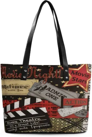 Movie Theater Cinema Admit One Ticket Women Tote Bags Top Handle Satchel Handbags Faux Leather Tassel Shoulder Purse