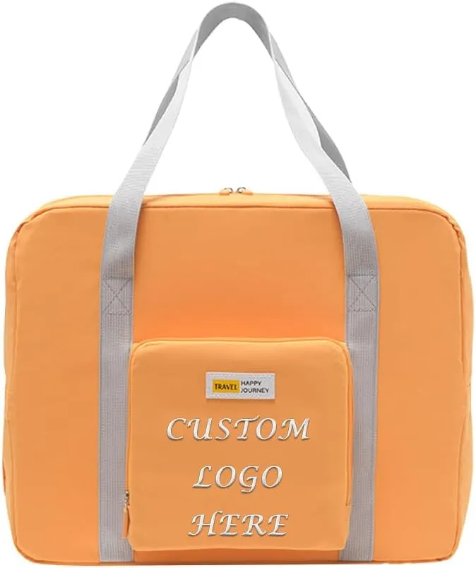 Muka Custom Embroidered Duffle Bags, Foldable Travel Bag Orange Storage Bag with Personalized Logo