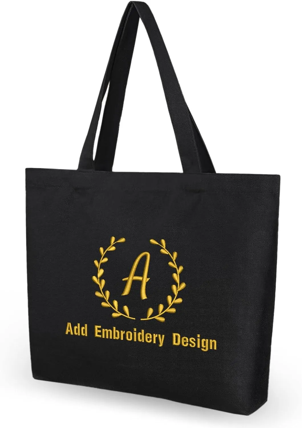 Muka Custom Embroidered Tote Bag, Design Your Own Canvas Shoulder Bag with Logo Text-Black