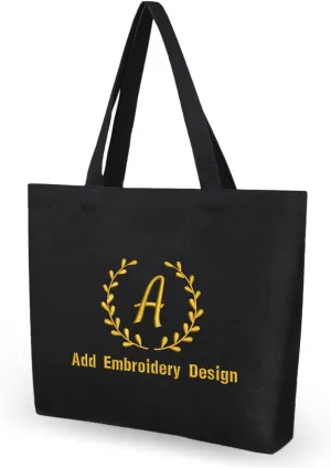 Muka Custom Embroidered Tote Bag, Design Your Own Canvas Shoulder Bag with Logo Text-Black