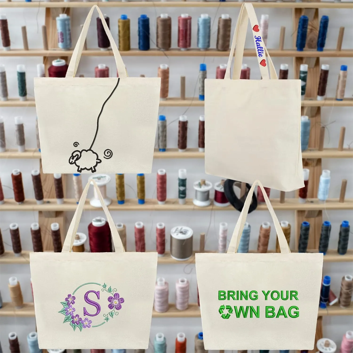 Muka Custom Embroidered Tote Bag, Design Your Own Canvas Shoulder Bag with Logo Text-Black