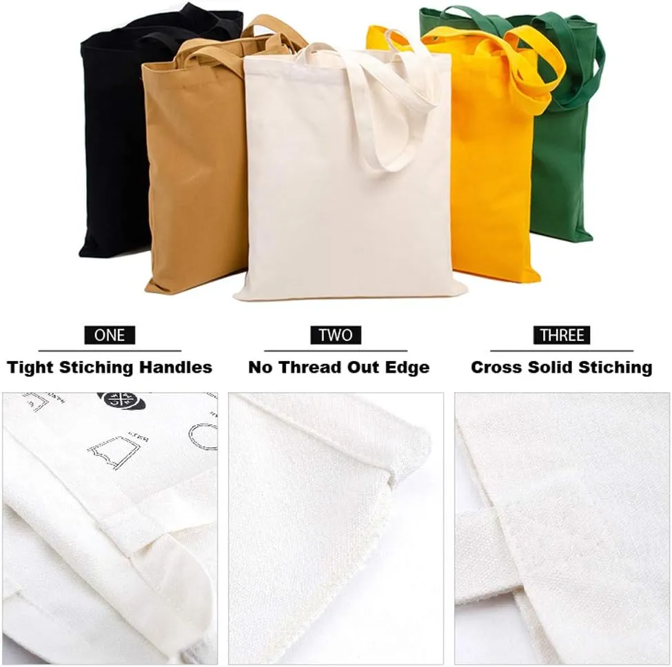 Muka Custom Print 12PCS Canvas Reusable Recycled Grocery Tote Bag, Add Your Image Text Logo for DIY & present, 14" W x 16" H