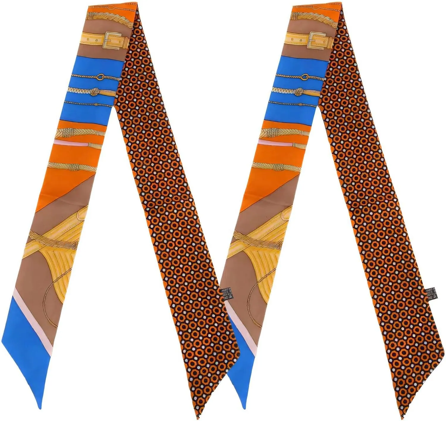 Mulberry Silk Scarf for Handbags,Bags, and Purse，2 Pcs 2"x35" Hair Ribbon Skinny Neck Fashion Scarves for Women