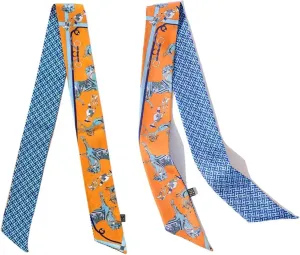 Mulberry Silk Scarf for Handbags,Bags, and Purse，2 Pcs 2"x35" Hair Ribbon Skinny Neck Fashion Scarves for Women
