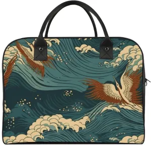 Multi-functional Travel Bag, Japan Wave Wallpapers Print Travel Handbag Travel Tote Bag Carry-on Bag Overnight Bag Weekend Bag