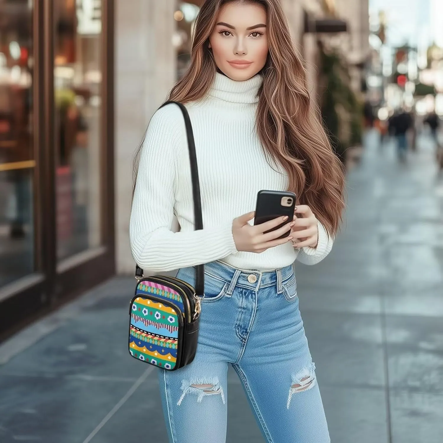 Multi Pocket PU Leather Crossbody Bag Shoulder Handbags Sling Bag Messenger Bags with Adjustable Strap