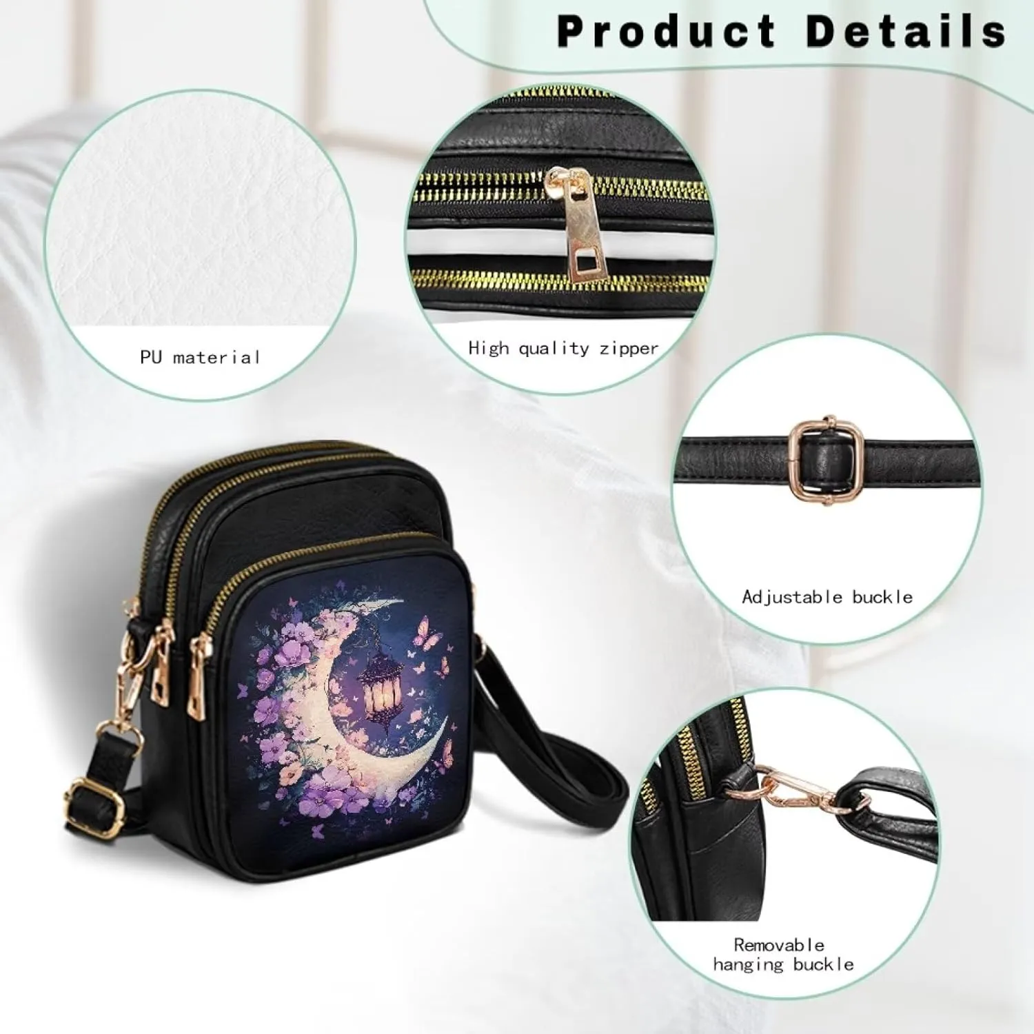 Multi Pocket PU Leather Crossbody Bag Shoulder Handbags Sling Bag Messenger Bags with Adjustable Strap