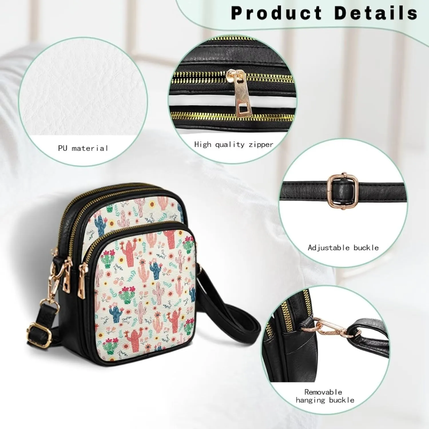 Multi Pocket PU Leather Crossbody Bag Shoulder Handbags Sling Bag Messenger Bags with Adjustable Strap