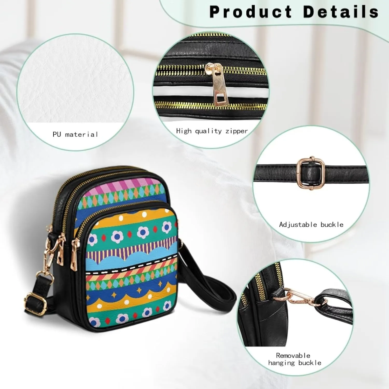 Multi Pocket PU Leather Crossbody Bag Shoulder Handbags Sling Bag Messenger Bags with Adjustable Strap