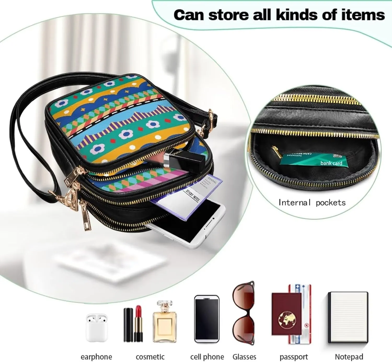 Multi Pocket PU Leather Crossbody Bag Shoulder Handbags Sling Bag Messenger Bags with Adjustable Strap