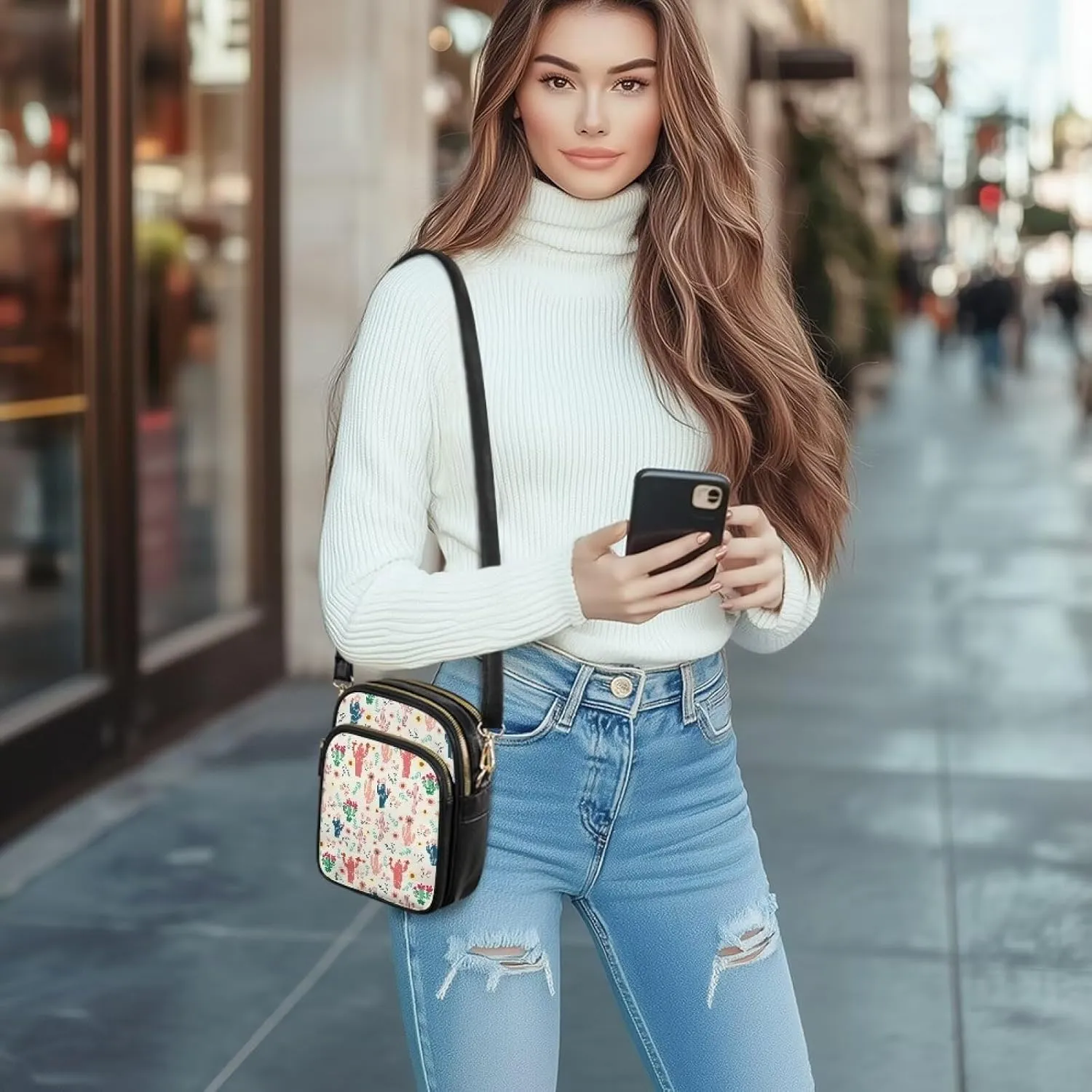Multi Pocket PU Leather Crossbody Bag Shoulder Handbags Sling Bag Messenger Bags with Adjustable Strap