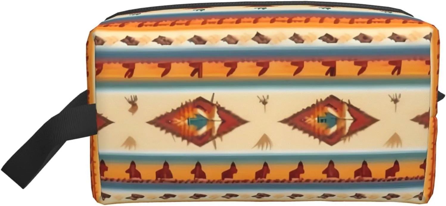 Native American Print Portable Makeup Pouch Travel Toiletry Bag Storage Bags with Handles Large Capacity