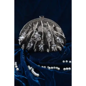 Nayaab by Sonia Women Bead Blooms Grey Silver Potli