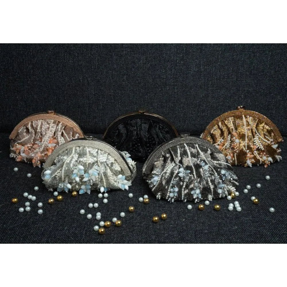 Nayaab by Sonia Women Bead Blooms Grey Silver Potli
