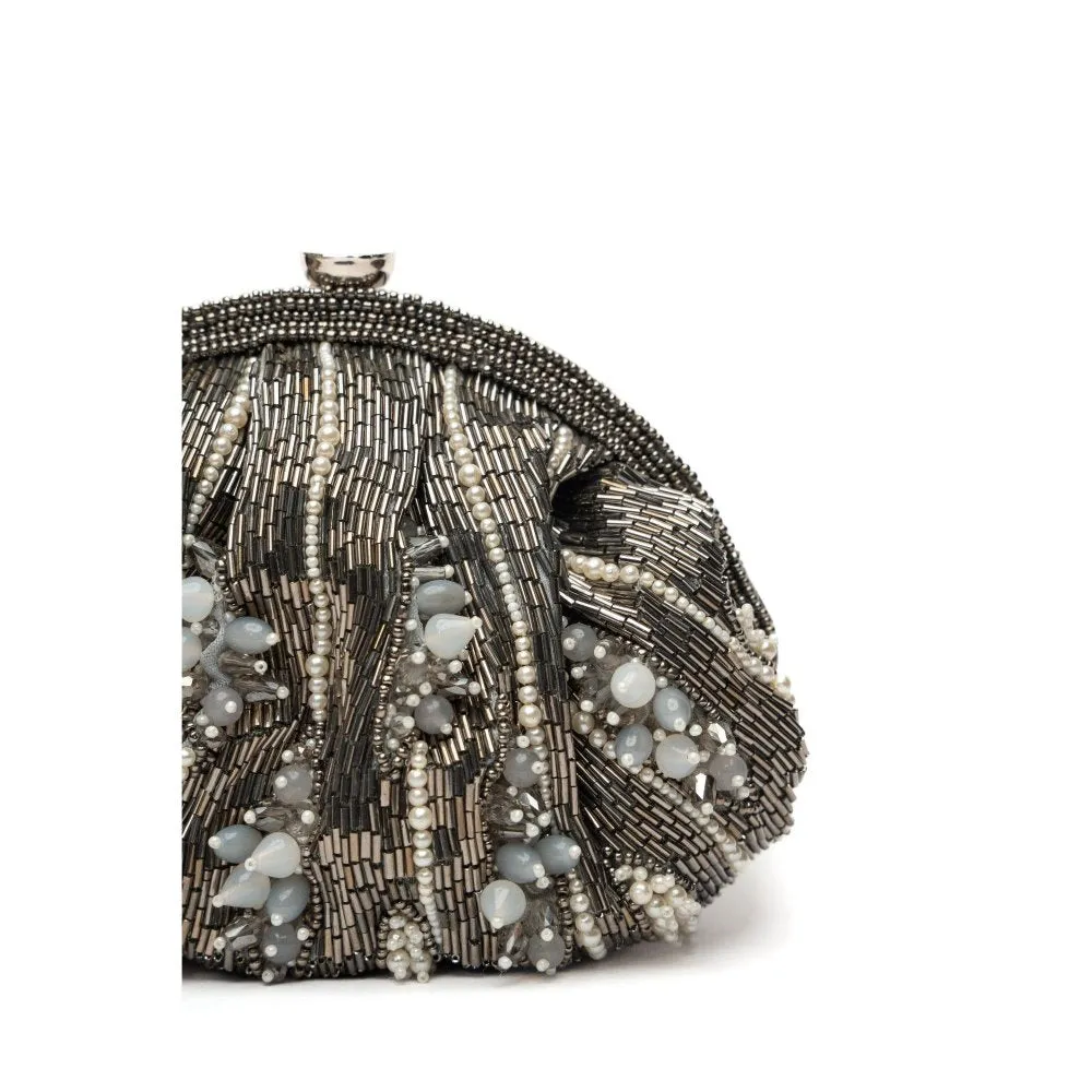 Nayaab by Sonia Women Bead Blooms Grey Silver Potli