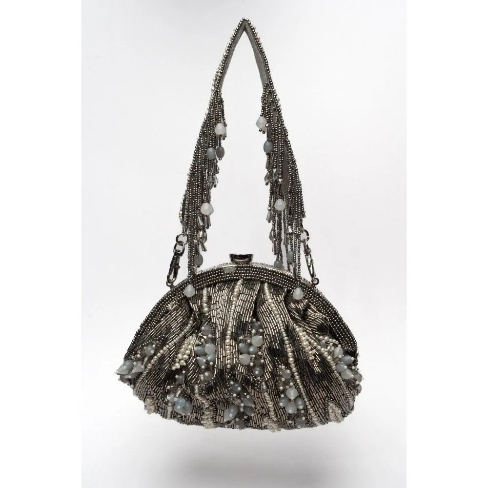 Nayaab by Sonia Women Bead Blooms Grey Silver Potli