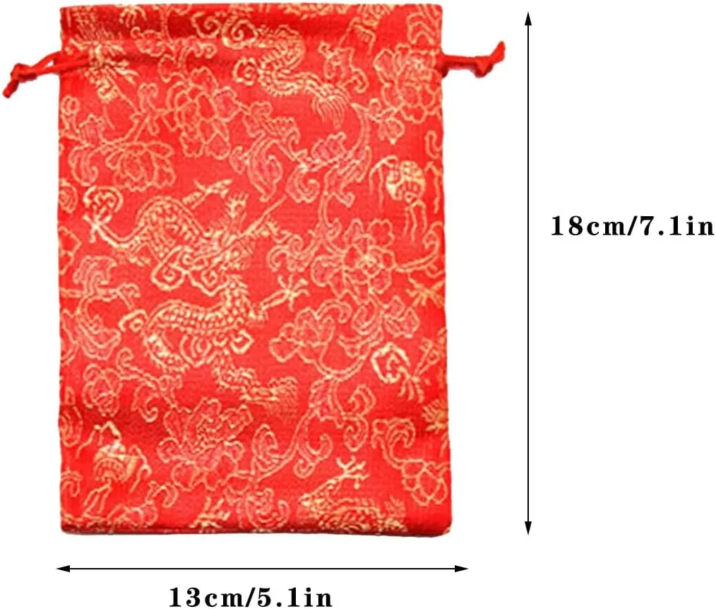 NDCNCQ 20Pcs Drawstring Gift Bags Chinese Lunar New Year Gift Bags Brocade Jewelry Pouch Bags for Jewelry Candy Good Luck Gift (Yellow,13x18cm/5.1x7.1inch)