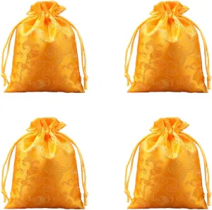 NDCNCQ 20Pcs Drawstring Gift Bags Chinese Lunar New Year Gift Bags Brocade Jewelry Pouch Bags for Jewelry Candy Good Luck Gift (Yellow,13x18cm/5.1x7.1inch)