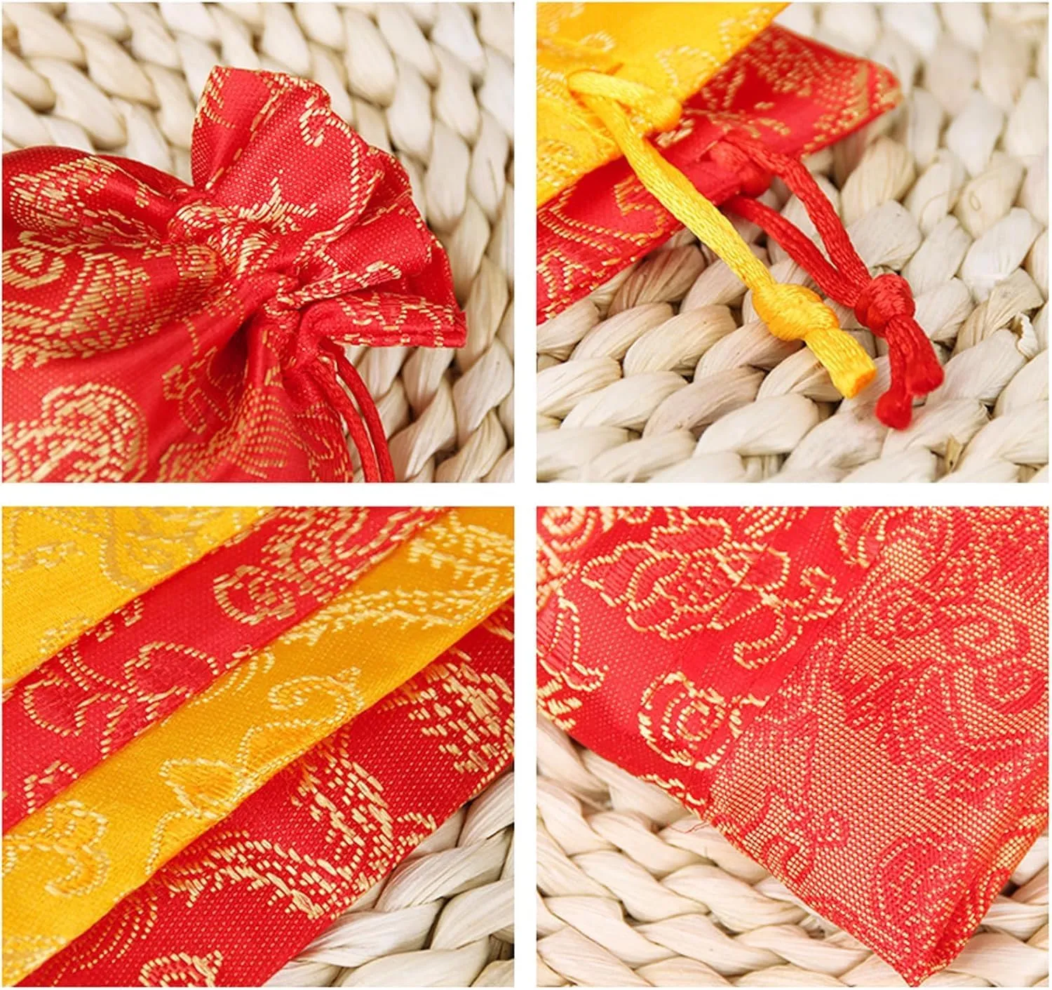 NDCNCQ 20Pcs Drawstring Gift Bags Chinese Lunar New Year Gift Bags Brocade Jewelry Pouch Bags for Jewelry Candy Good Luck Gift (Yellow,13x18cm/5.1x7.1inch)