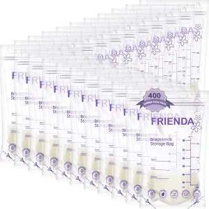 Newwiee 400 Count Breastmilk Storage Bags 7 oz Leak Proof Double Zipper Seal Breast Milk Storing Bags Self Standing Breast Milk Storage Containers for Breastfeeding Refrigerator or Freezer