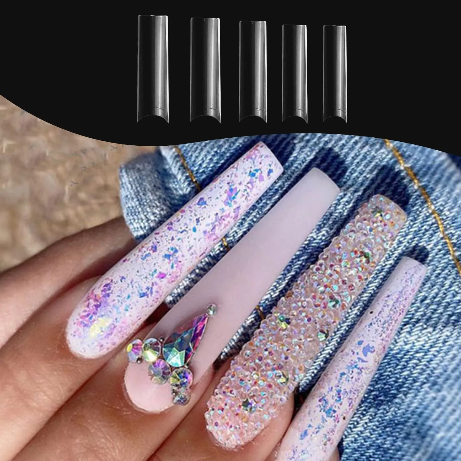 No C curve XXL Square Nail tips size 4,5,6,7 , 600pcs per bag Clear Acrylic Nails Square Shape Nail Tips SITELENABY Flattened Half Cover False Nails for Salon&Home DIY French ABS Nail Art Tips(size 4,5,6,7 for xxl no c square)