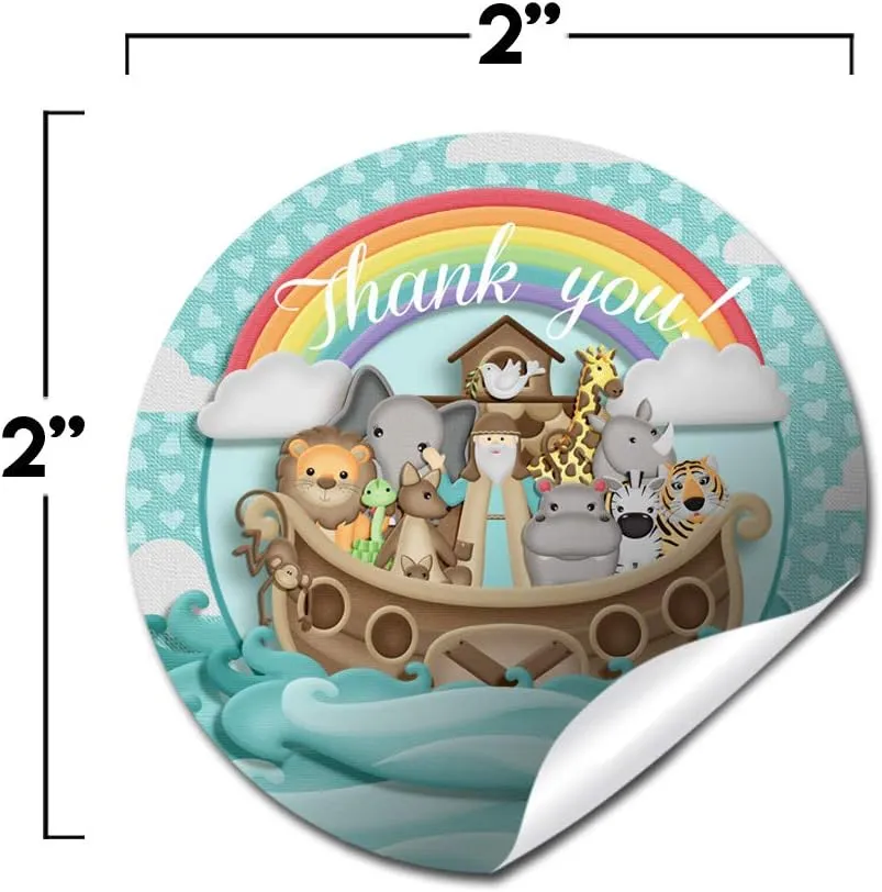 Noah’s Ark Themed Birthday or Baby Shower Thank You Sticker Labels, 40 2" Party Circle Stickers by AmandaCreation, Great for Party Favors, Envelope Seals & Goodie Bags