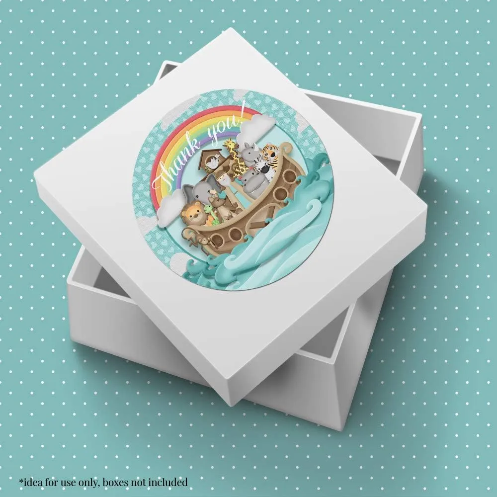 Noah’s Ark Themed Birthday or Baby Shower Thank You Sticker Labels, 40 2" Party Circle Stickers by AmandaCreation, Great for Party Favors, Envelope Seals & Goodie Bags