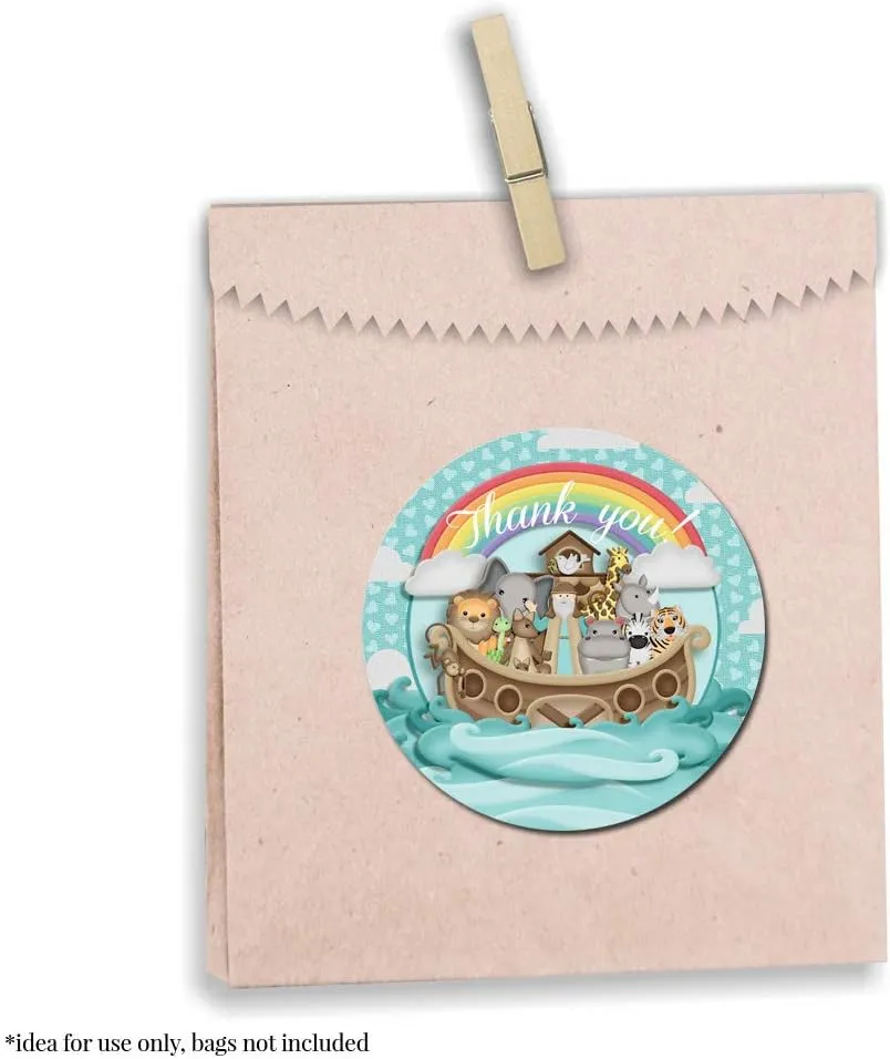Noah’s Ark Themed Birthday or Baby Shower Thank You Sticker Labels, 40 2" Party Circle Stickers by AmandaCreation, Great for Party Favors, Envelope Seals & Goodie Bags