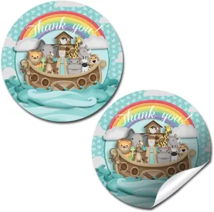Noah’s Ark Themed Birthday or Baby Shower Thank You Sticker Labels, 40 2" Party Circle Stickers by AmandaCreation, Great for Party Favors, Envelope Seals & Goodie Bags