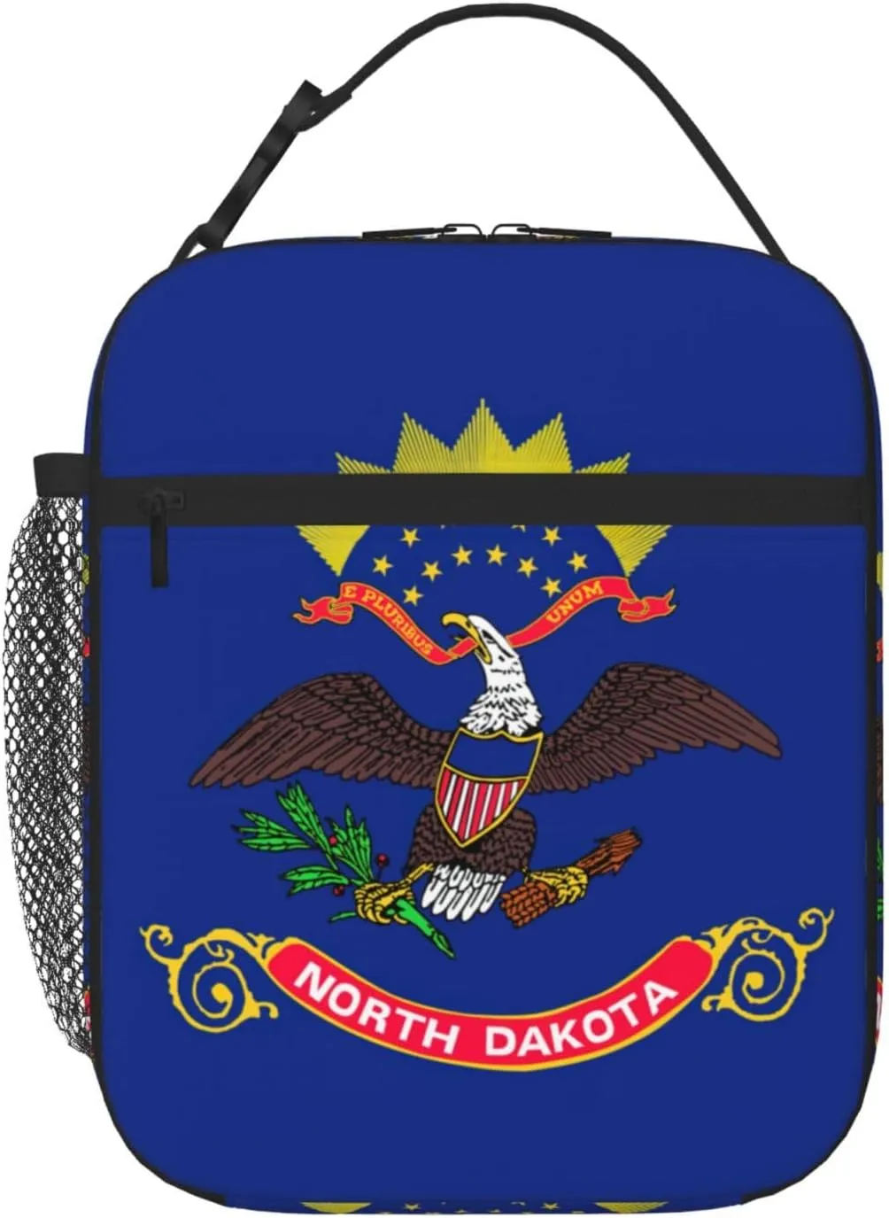 North Dakota State Flag print Lunch Box Men Women, Lunch Bag for Work School,Picnic Beach Food Bag with Shoulder Strap