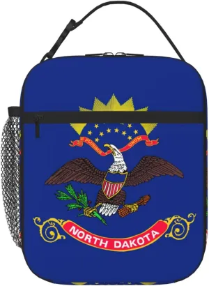 North Dakota State Flag print Lunch Box Men Women, Lunch Bag for Work School,Picnic Beach Food Bag with Shoulder Strap