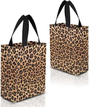 Nush Nush Leopard Reusable Cheetah Gift Bags - Set of 12 with Handles, Animal Print Party Favor Bags, Goodie Bags - 8x4x10 Size