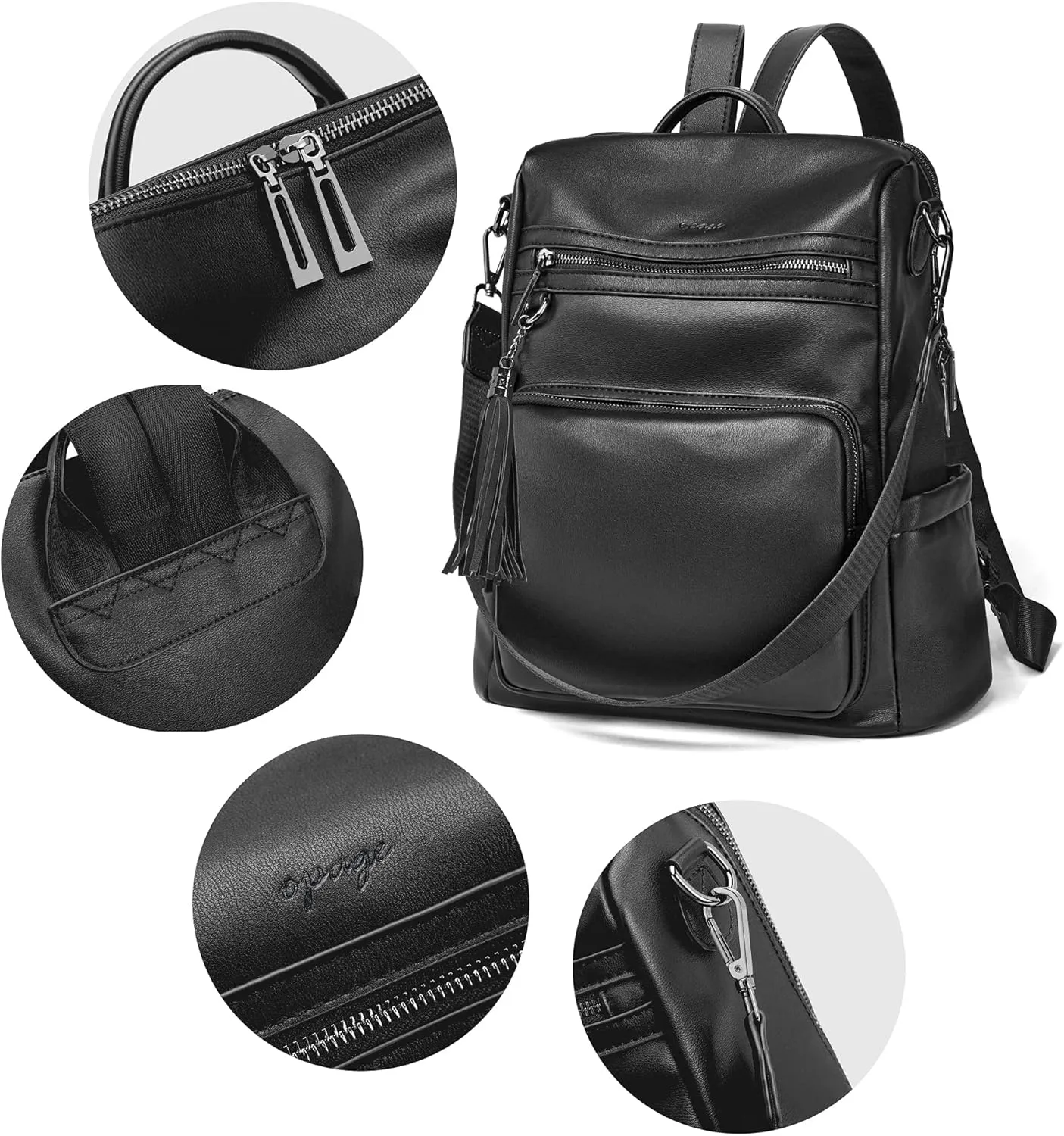 OPAGE Leather Backpack Purse for Women Fashion Tassel Ladies Shoulder Bags Designer Large Backpack Travel Bag