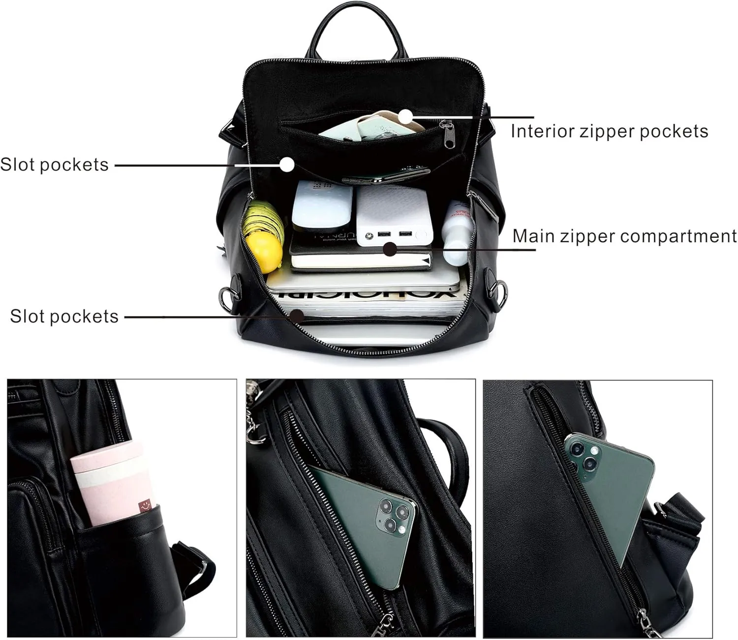 OPAGE Leather Backpack Purse for Women Fashion Tassel Ladies Shoulder Bags Designer Large Backpack Travel Bag