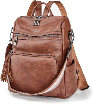 OPAGE Leather Backpack Purse for Women Fashion Tassel Ladies Shoulder Bags Designer Large Backpack Travel Bag