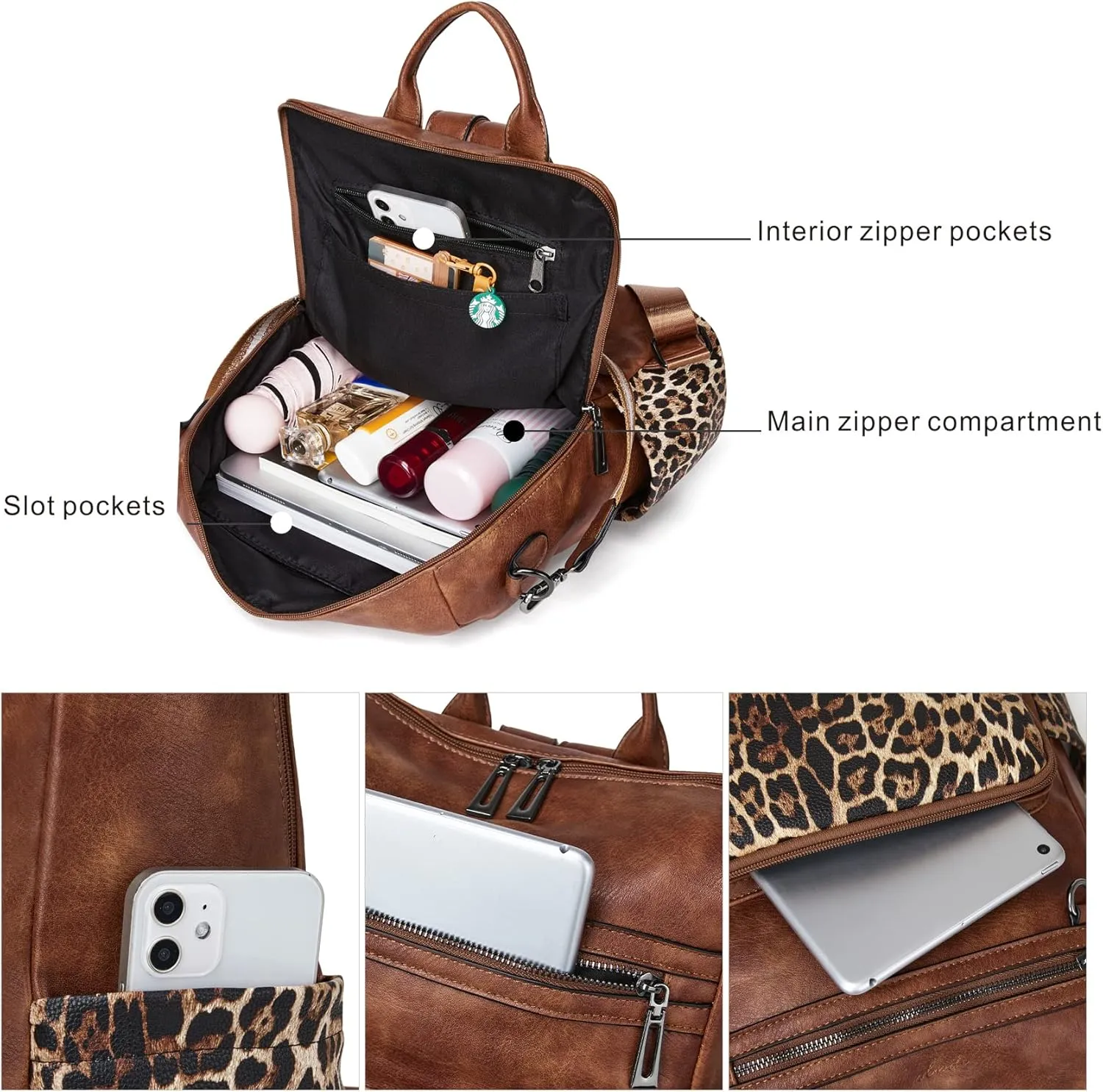 OPAGE Leather Backpack Purse for Women Fashion Tassel Ladies Shoulder Bags Designer Large Backpack Travel Bag