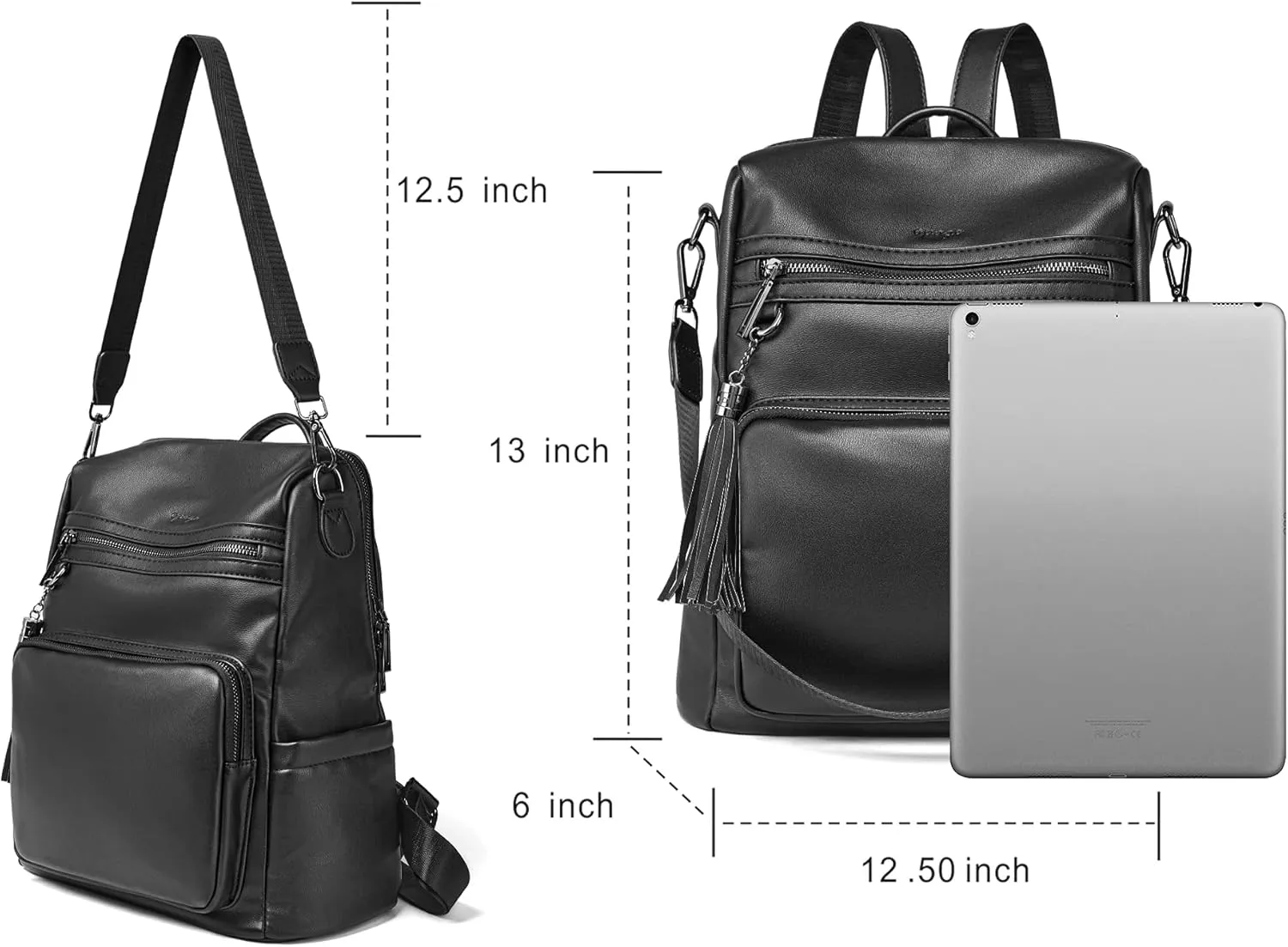 OPAGE Leather Backpack Purse for Women Fashion Tassel Ladies Shoulder Bags Designer Large Backpack Travel Bag
