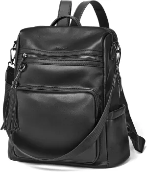 OPAGE Leather Backpack Purse for Women Fashion Tassel Ladies Shoulder Bags Designer Large Backpack Travel Bag