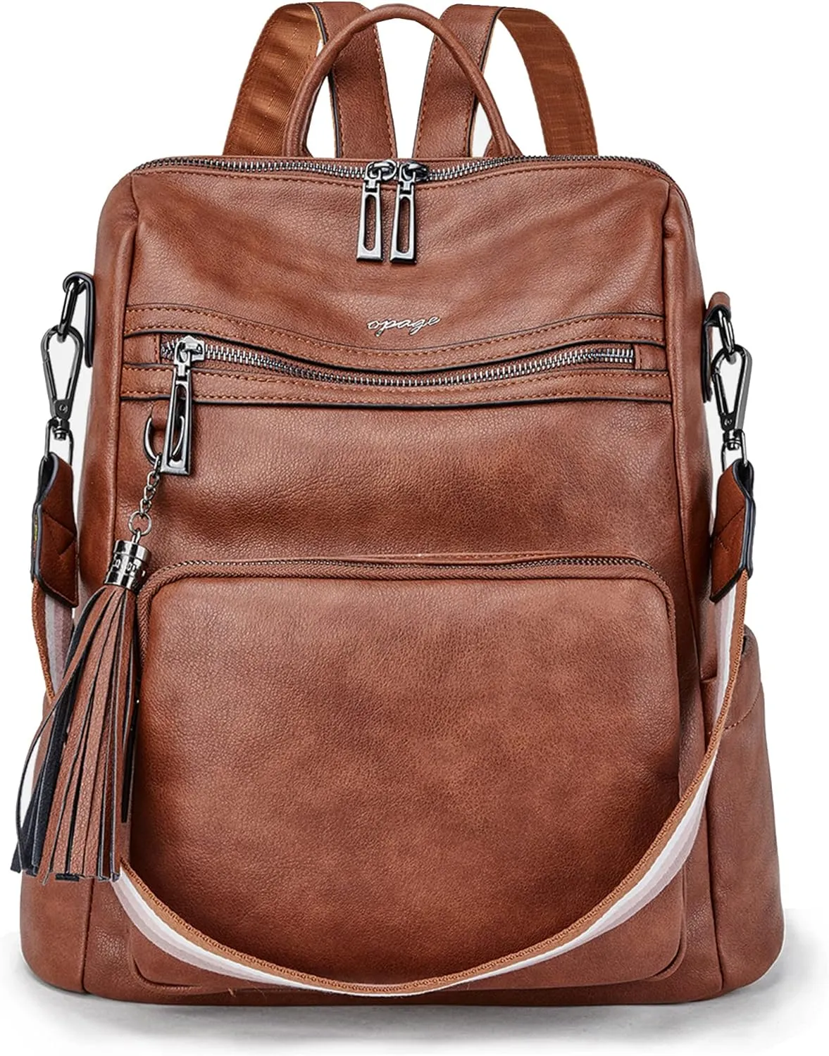 OPAGE Leather Backpack Purse for Women Fashion Tassel Ladies Shoulder Bags Designer Large Backpack Travel Bag