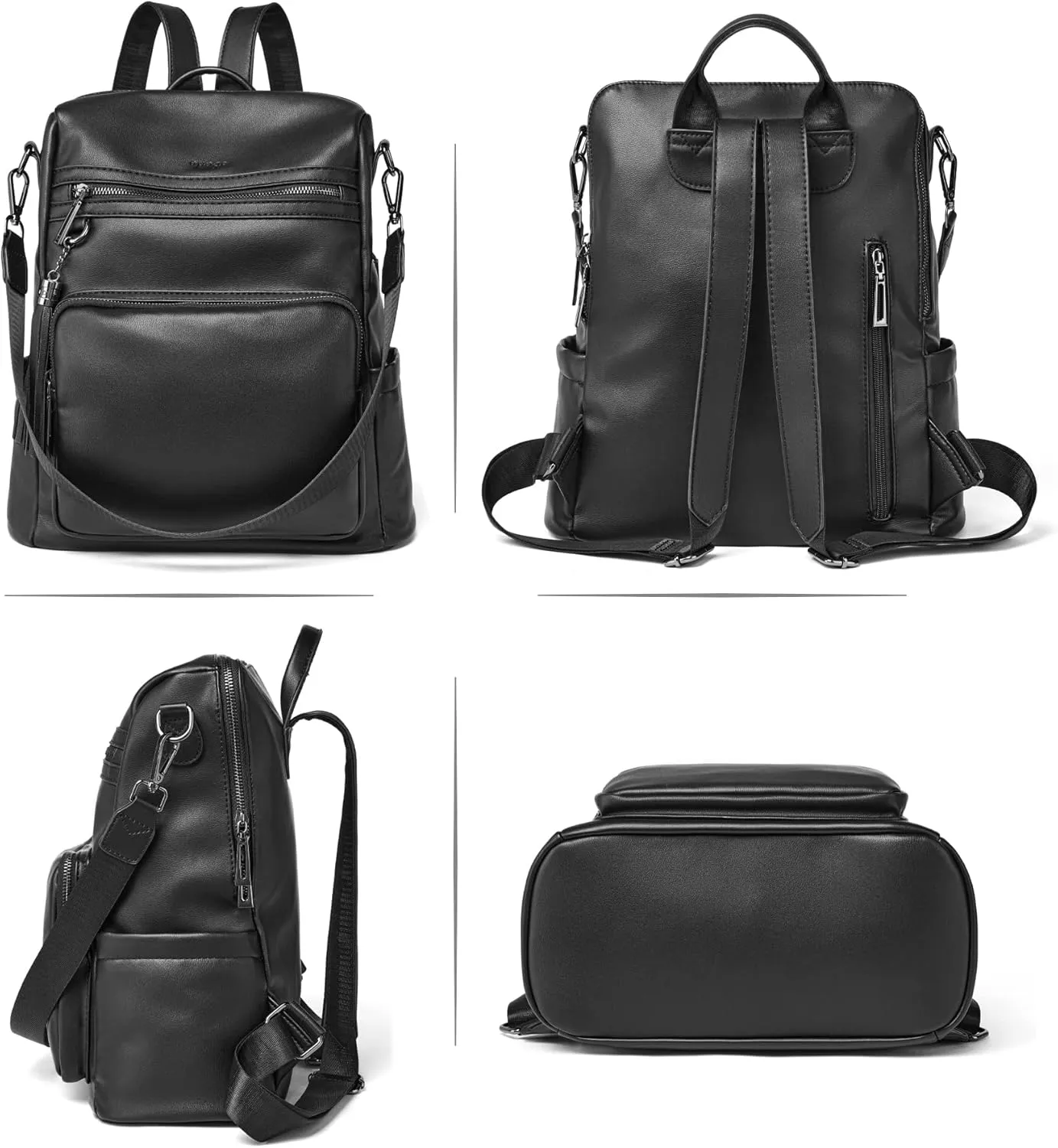 OPAGE Leather Backpack Purse for Women Fashion Tassel Ladies Shoulder Bags Designer Large Backpack Travel Bag