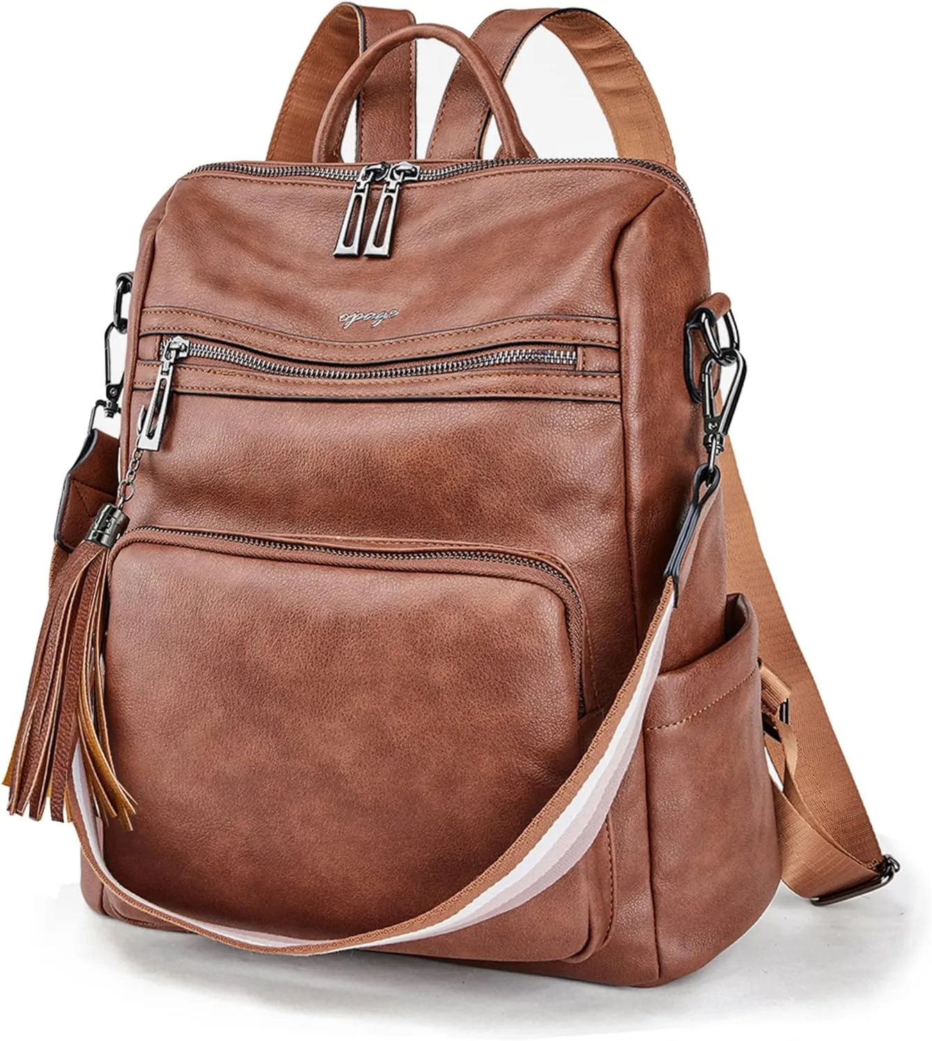 OPAGE Leather Backpack Purse for Women Fashion Tassel Ladies Shoulder Bags Designer Large Backpack Travel Bag