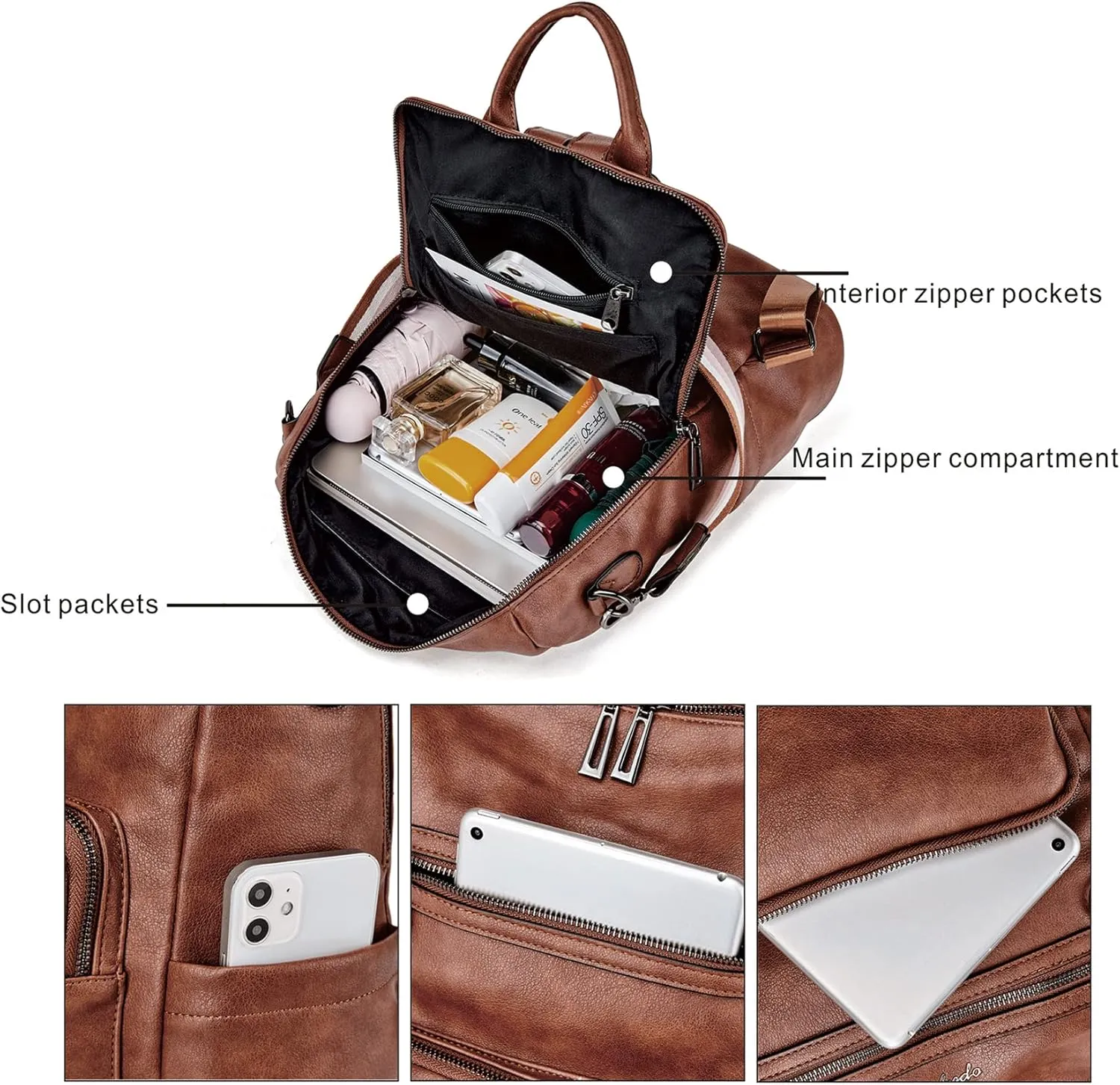 OPAGE Leather Backpack Purse for Women Fashion Tassel Ladies Shoulder Bags Designer Large Backpack Travel Bag