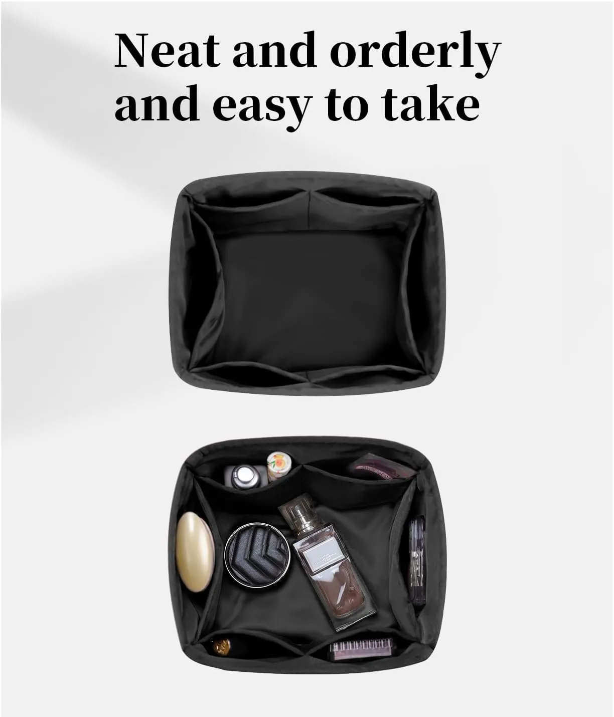 Organizer Insert for Purse Bags, Luxury Bags Storage with Silky Satin, Fits for Picotin 18 Bags, Lightweight Multi-Pocket Inner Bag for Daily Uses(Black, Picotin18)