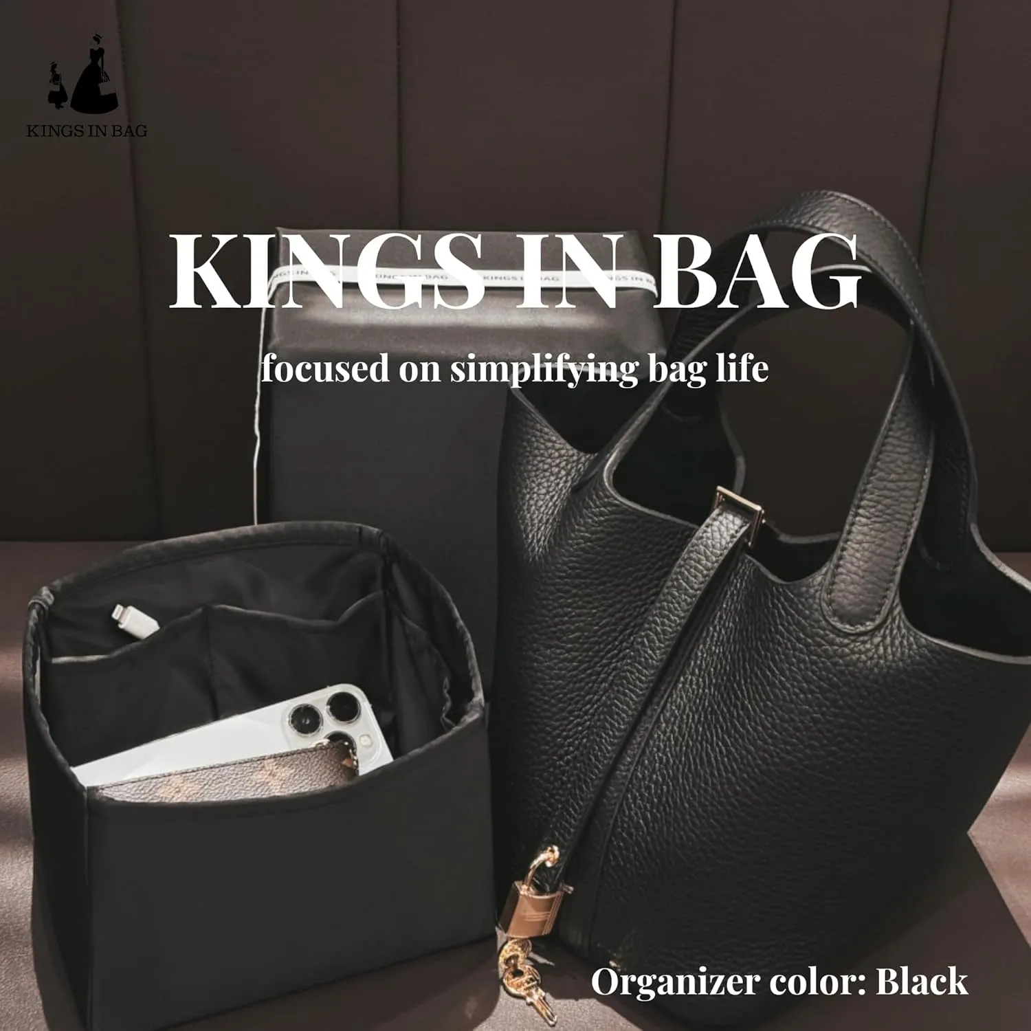 Organizer Insert for Purse Bags, Luxury Bags Storage with Silky Satin, Fits for Picotin 18 Bags, Lightweight Multi-Pocket Inner Bag for Daily Uses(Black, Picotin18)