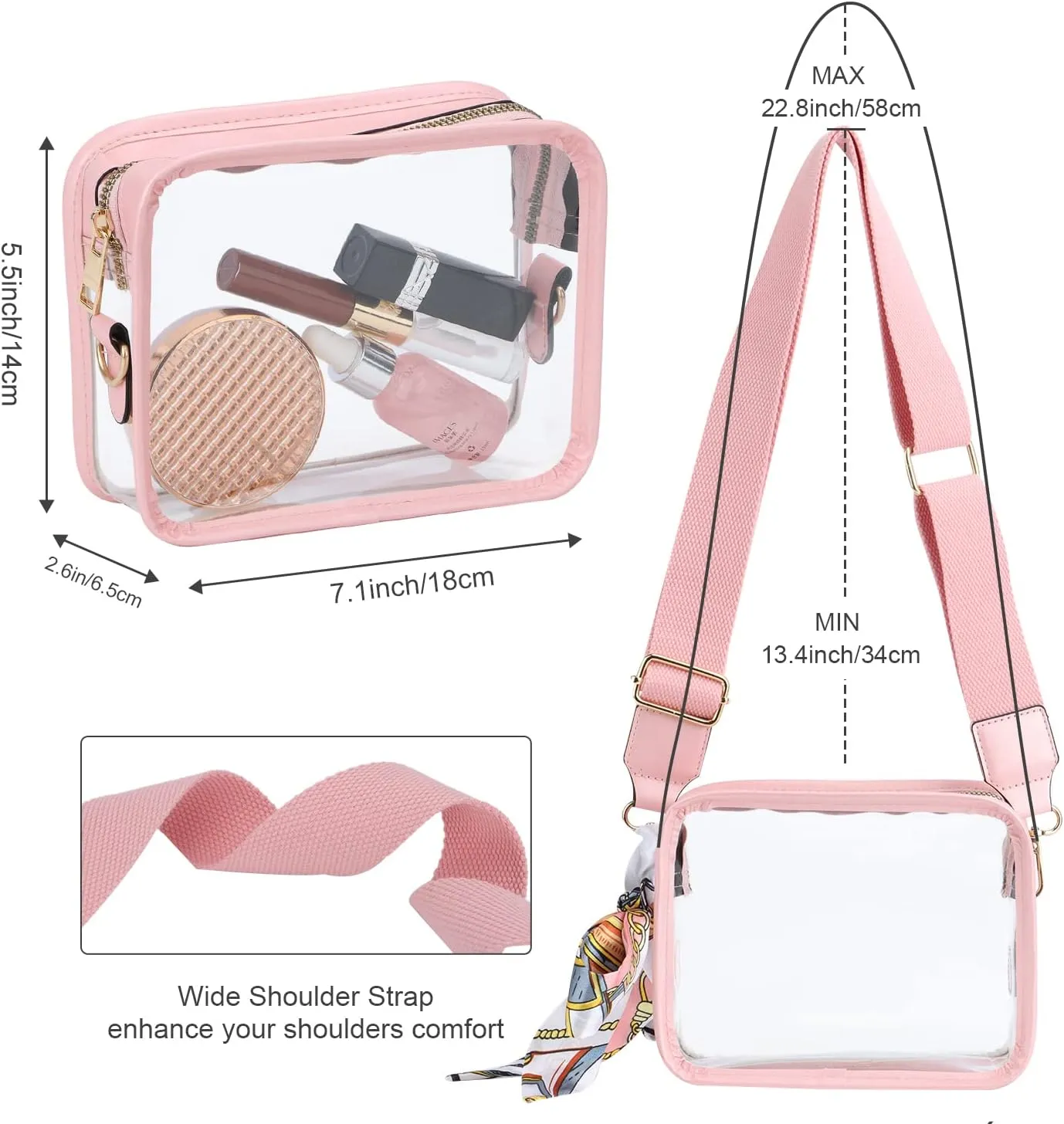 Oweisong Clear Bag for Stadium Events Women Stadium Approved Crossbody Bag Clear Purse Concert Sport Shoulder Handbag