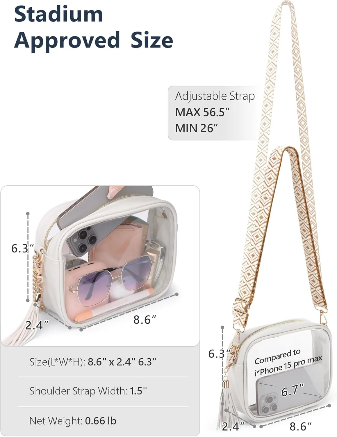 PACKISM Clear Bag for Stadium Events - Cute Clear Purse for Women Crossbody & Adjustable Chain for Sports Games Concerts