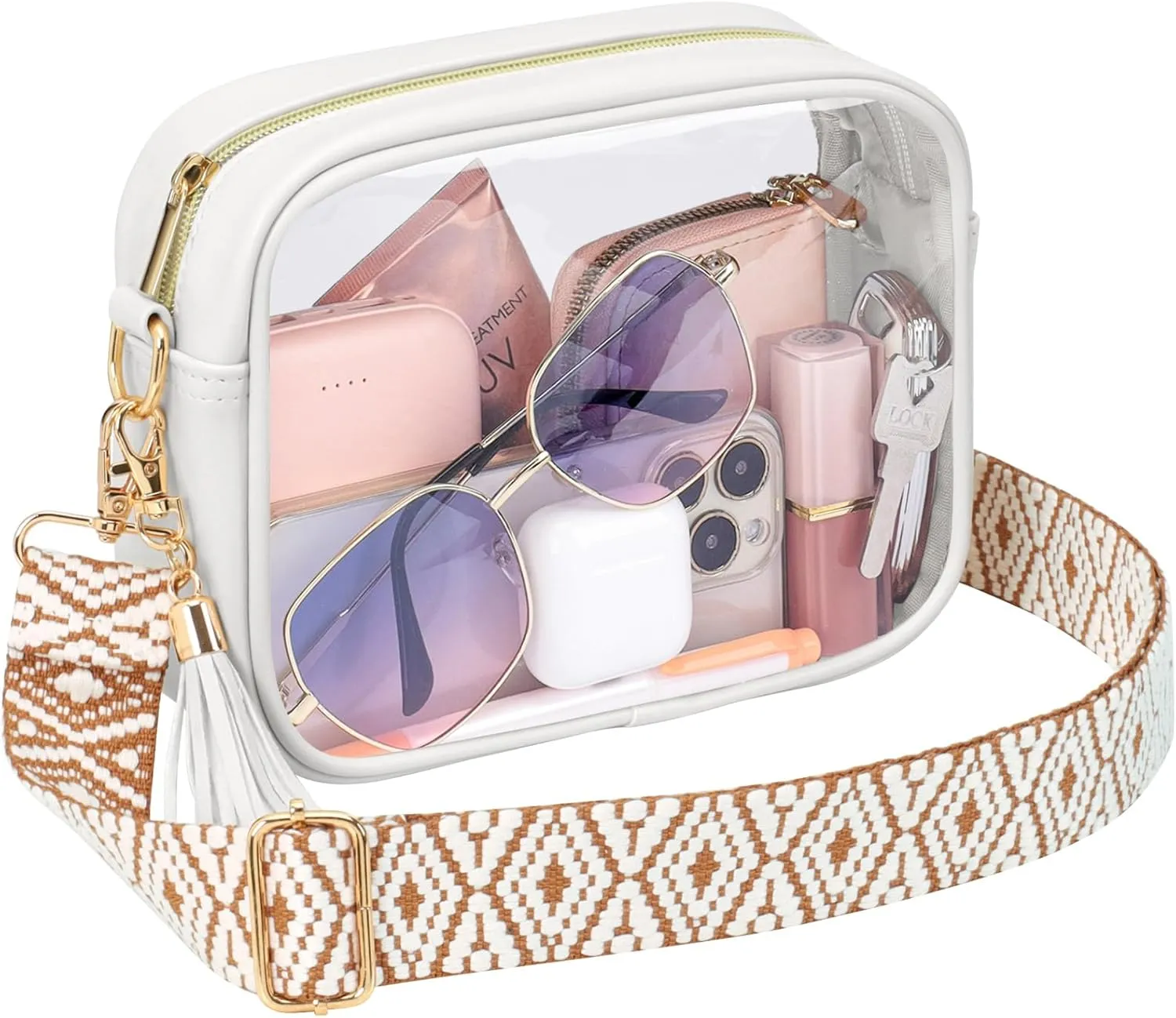 PACKISM Clear Bag for Stadium Events - Cute Clear Purse for Women Crossbody & Adjustable Chain for Sports Games Concerts
