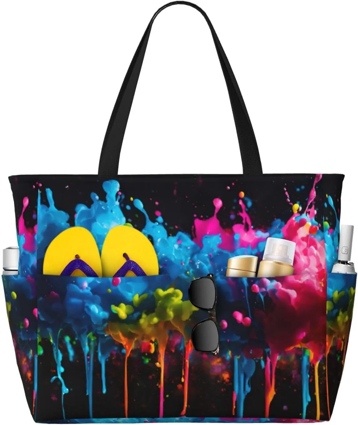 Paint Splatter Backdrop print Large Capacity Beach Travel Bag, Reusable Grocery Bag, Beach Bag