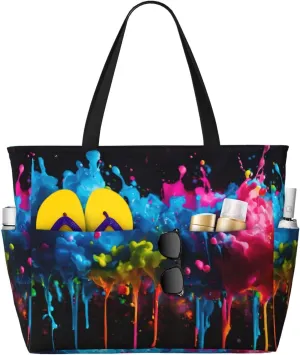 Paint Splatter Backdrop print Large Capacity Beach Travel Bag, Reusable Grocery Bag, Beach Bag