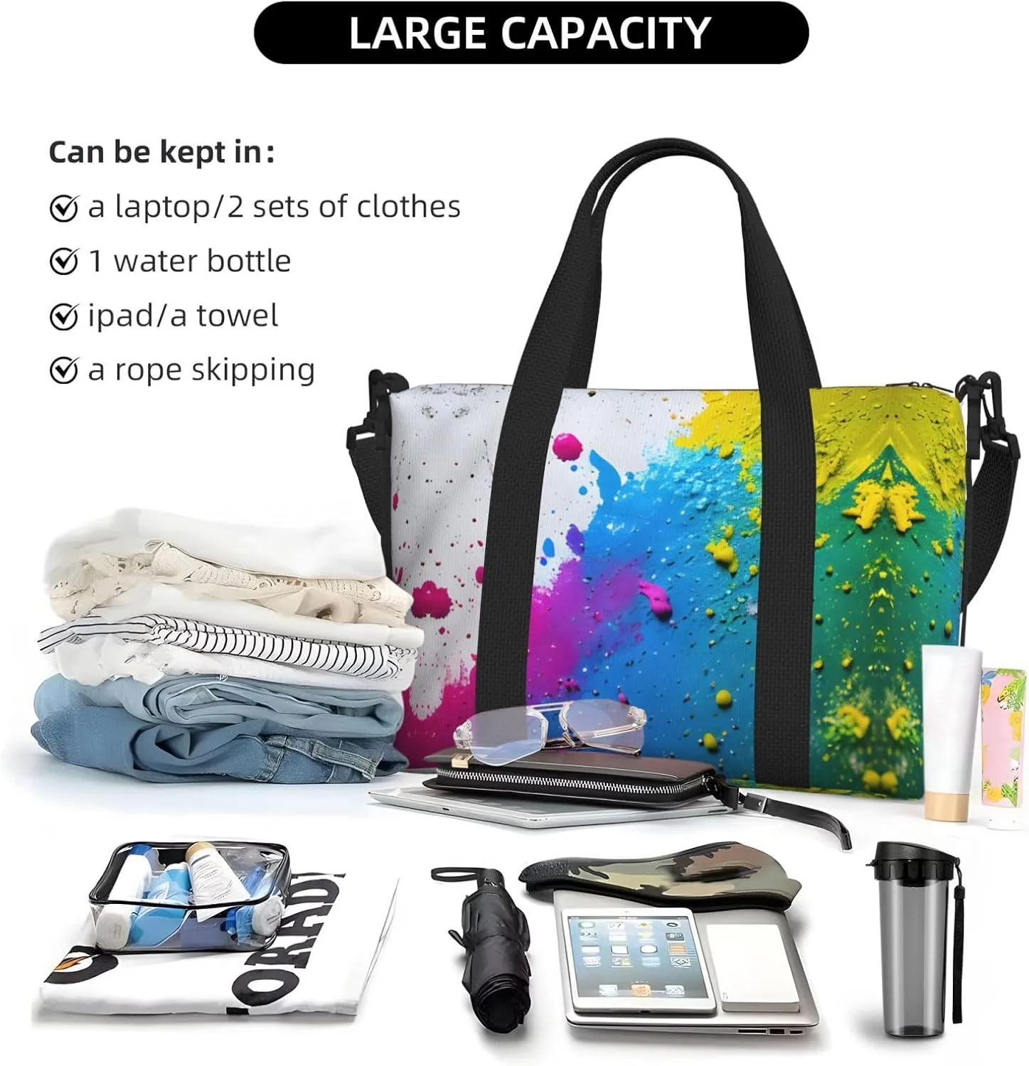Paint Splatter Backdrop Travel Bags, Weekender Carry On For Women, Sports Gym Bag, Workout Duffel Bag,Overnight